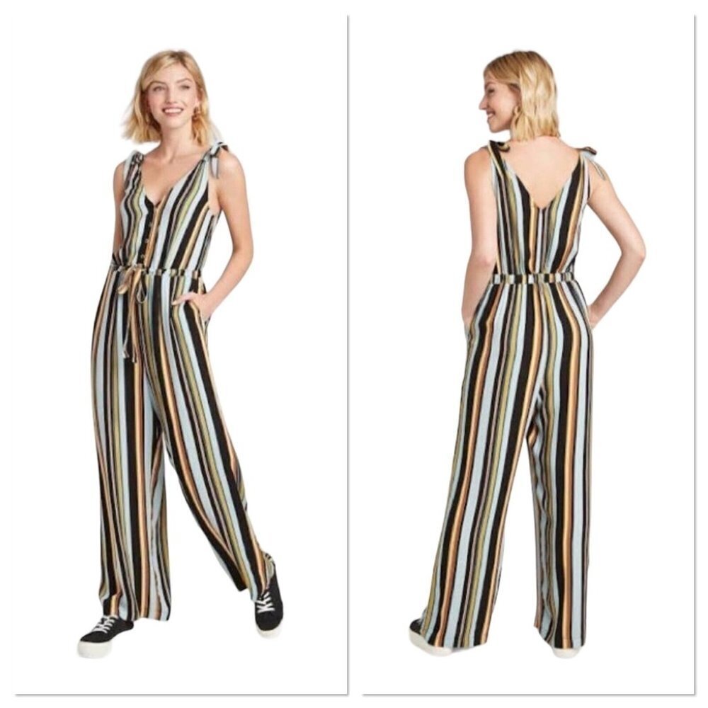 Xhilaration Women's Pants‎ & Jumpsuits Multicolor Striped Sleeveless V-Neck XXL